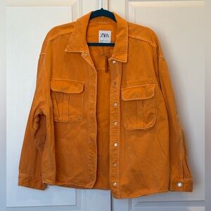 Zara 100% Cotton Orange Denim Jacket Size M